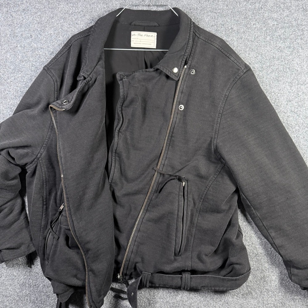 We The Free People Rebel Knit Moto Jacket Womens Large Black Cotton Asymmetrical